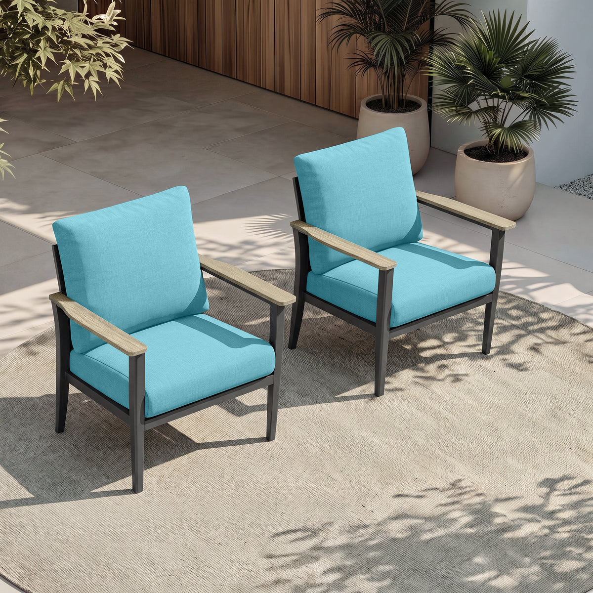 Aluminum 2 Piece Oversized Outdoor Patio Furniture Set with Thick Cushion, Patio Sectional, Patio Conversation Sets with HDPE Widened Armrest for Backyard, Porch, Balcony, Deck, Blue