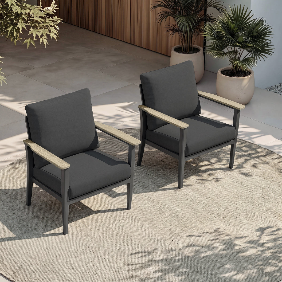 Aluminum 2 Piece Oversized Outdoor Patio Furniture Set with Thick Cushion, Patio Sectional, Patio Conversation Sets with HDPE Widened Armrest for Backyard, Porch, Balcony, Deck, Black