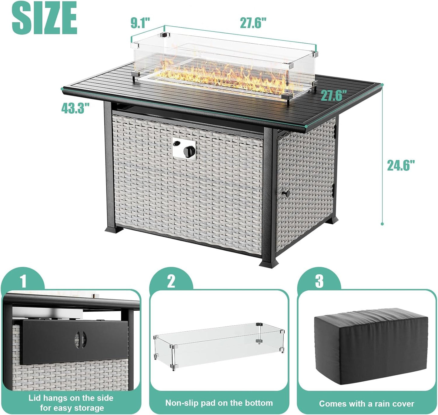 FURNILITH 43" Propane Gas Fire Pit Table 55,000 BTU