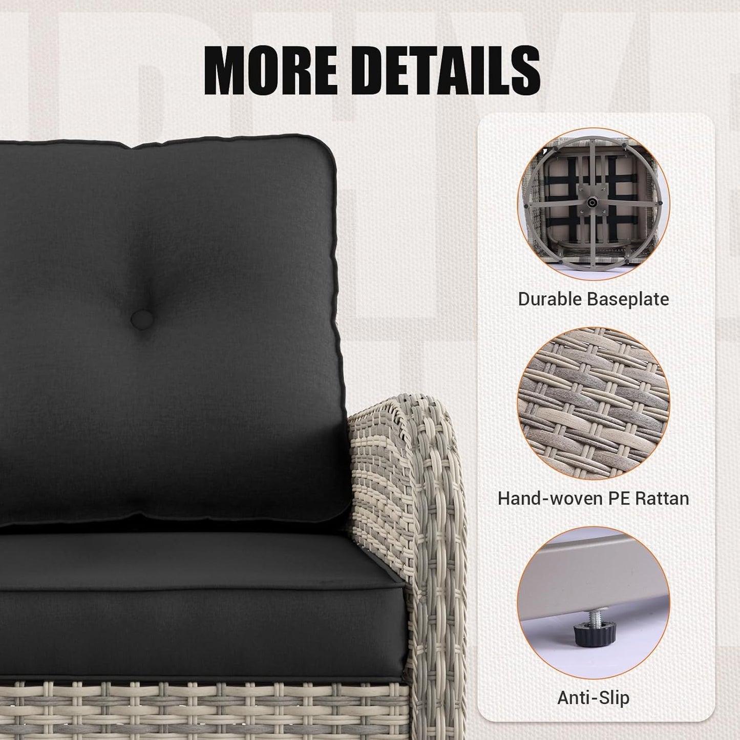 Muphyers 13-Piece Outdoor Patio Furniture Set with Rocking Swivel Chair, Wicker Rattan Sectional Sofa Conversation Set with Tempered Glass Table, Backyard Furniture,Dark Grey