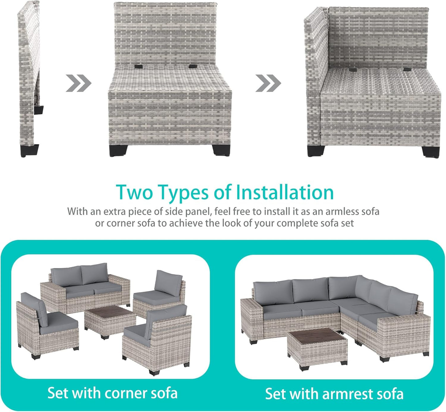 Muphyers 6-Piece Outdoor Patio Furniture Set Wicker Sectional Sofa Set