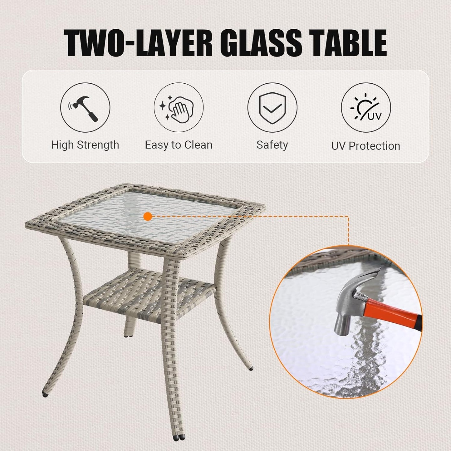 Muphyers Patio Rocking Swivel Chair Outdoor Wicker Rattan Bistro Set with Tempered Glass Side Table, Outdoor Patio Furniture Set for Garden, Deck, and Balcony
