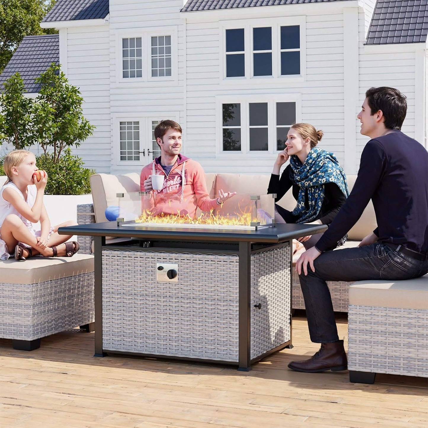 FURNILITH 43" Propane Gas Fire Pit Table 55,000 BTU