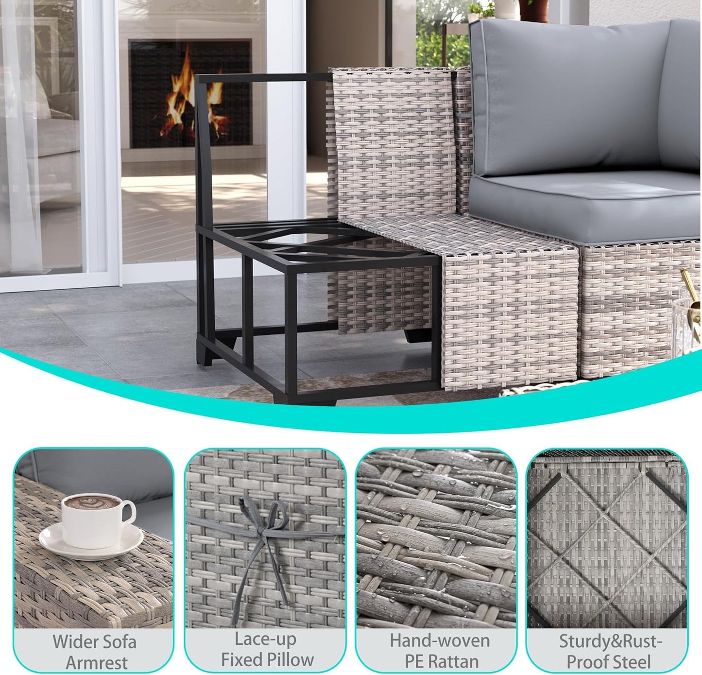 Muphyers 6-Piece Outdoor Patio Furniture Set Wicker Sectional Sofa Set