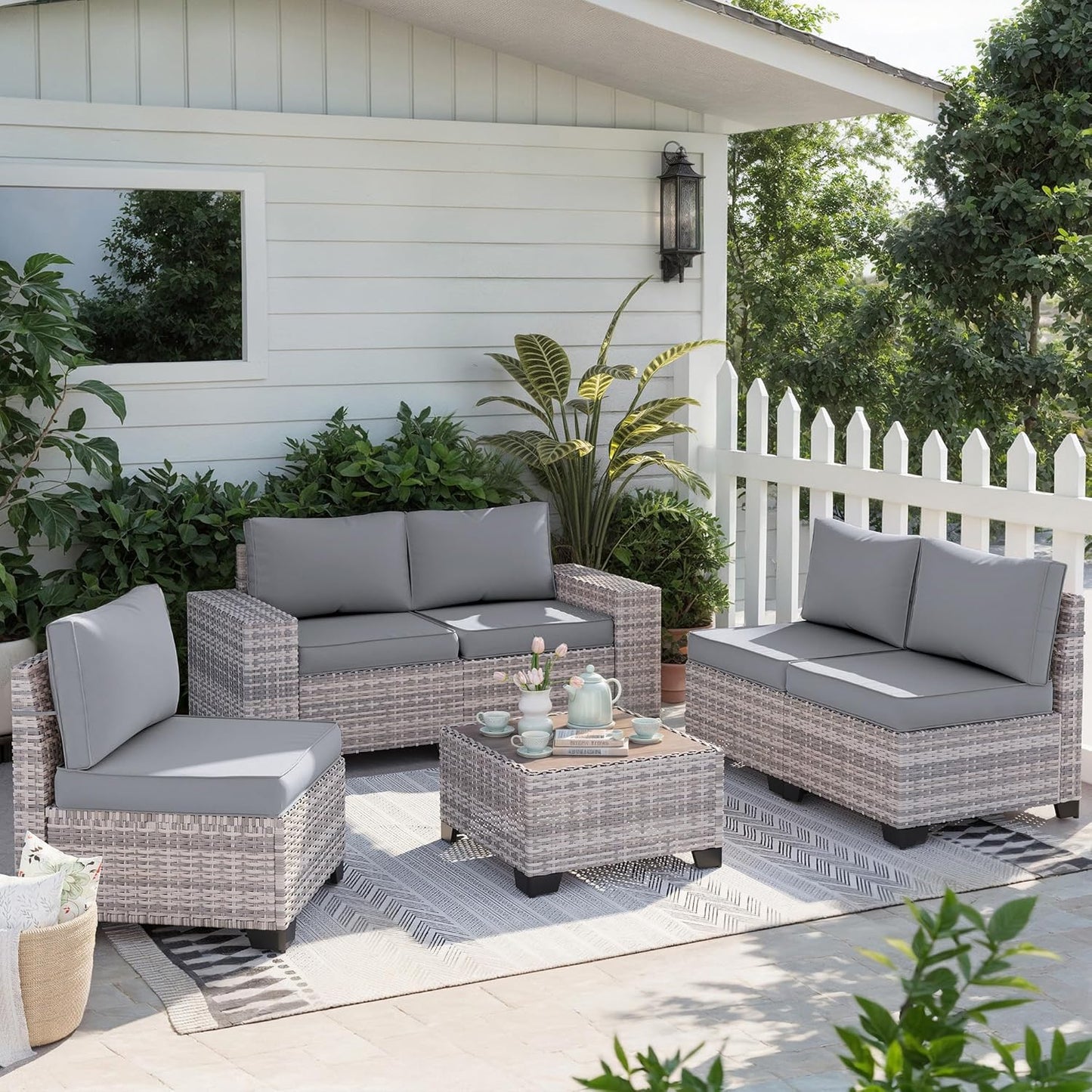 Muphyers 6-Piece Outdoor Patio Furniture Set Wicker Sectional Sofa Set