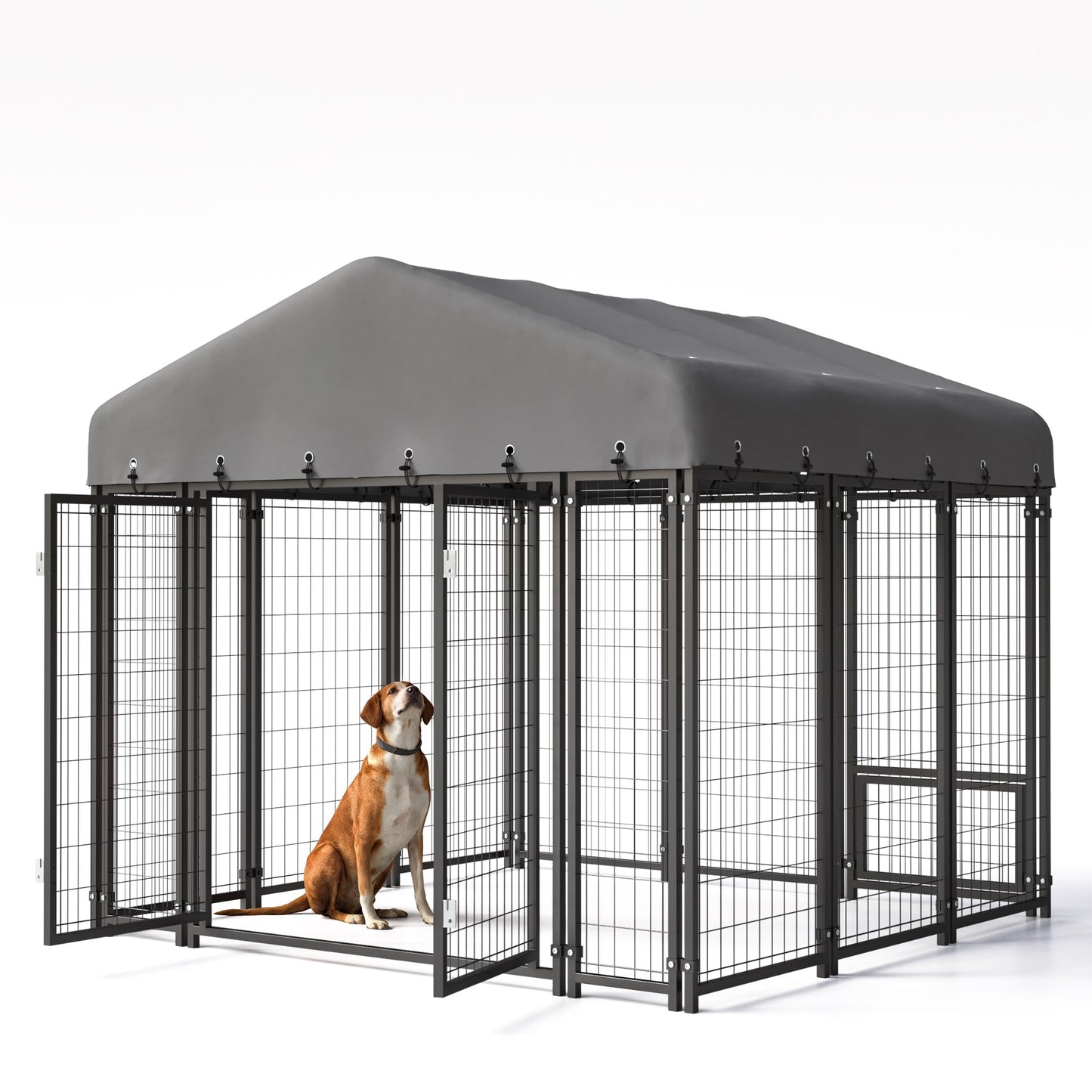Sweecci 6x6FT Heavy Duty Outdoor Dog Kennel, Double Door Metal Dog Cage with 360° Feeding Door, Waterproof Roof, Secure Playpen for Large Dogs & Small Pets, Easy Assembly