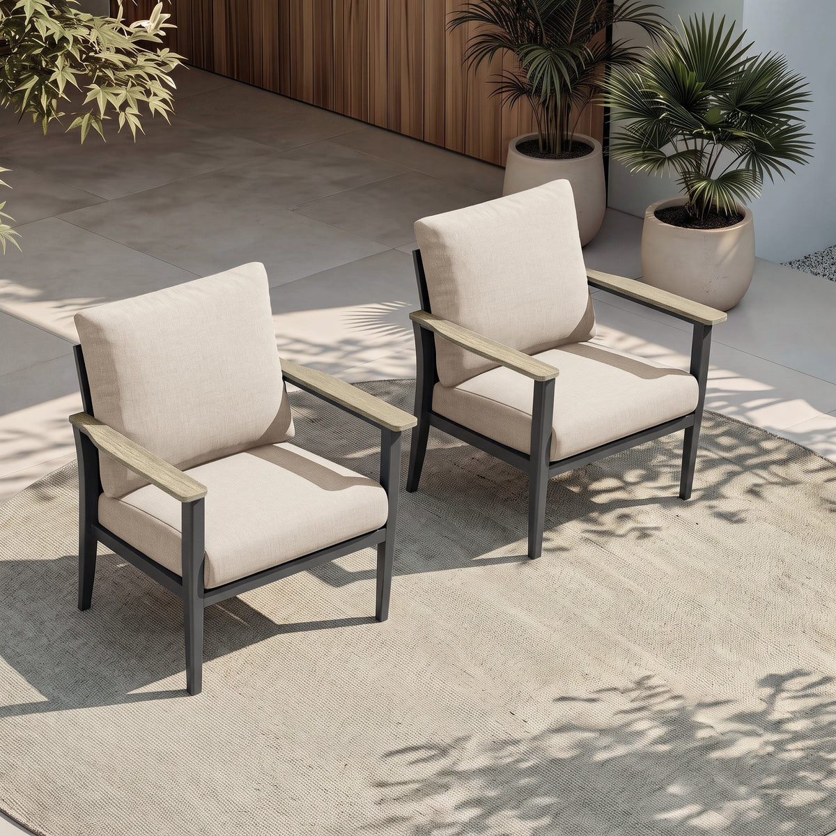 Aluminum 2 Piece Oversized Outdoor Patio Furniture Set with Thick Cushion, Patio Sectional, Patio Conversation Sets with HDPE Widened Armrest for Backyard, Porch, Balcony, Deck, Beige