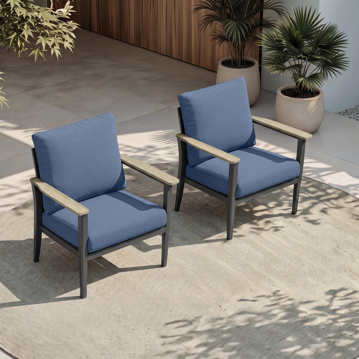 Aluminum 2 Piece Oversized Outdoor Patio Furniture Set with Thick Cushion, Patio Sectional, Patio Conversation Sets with HDPE Widened Armrest for Backyard, Porch, Balcony, Deck, Navy