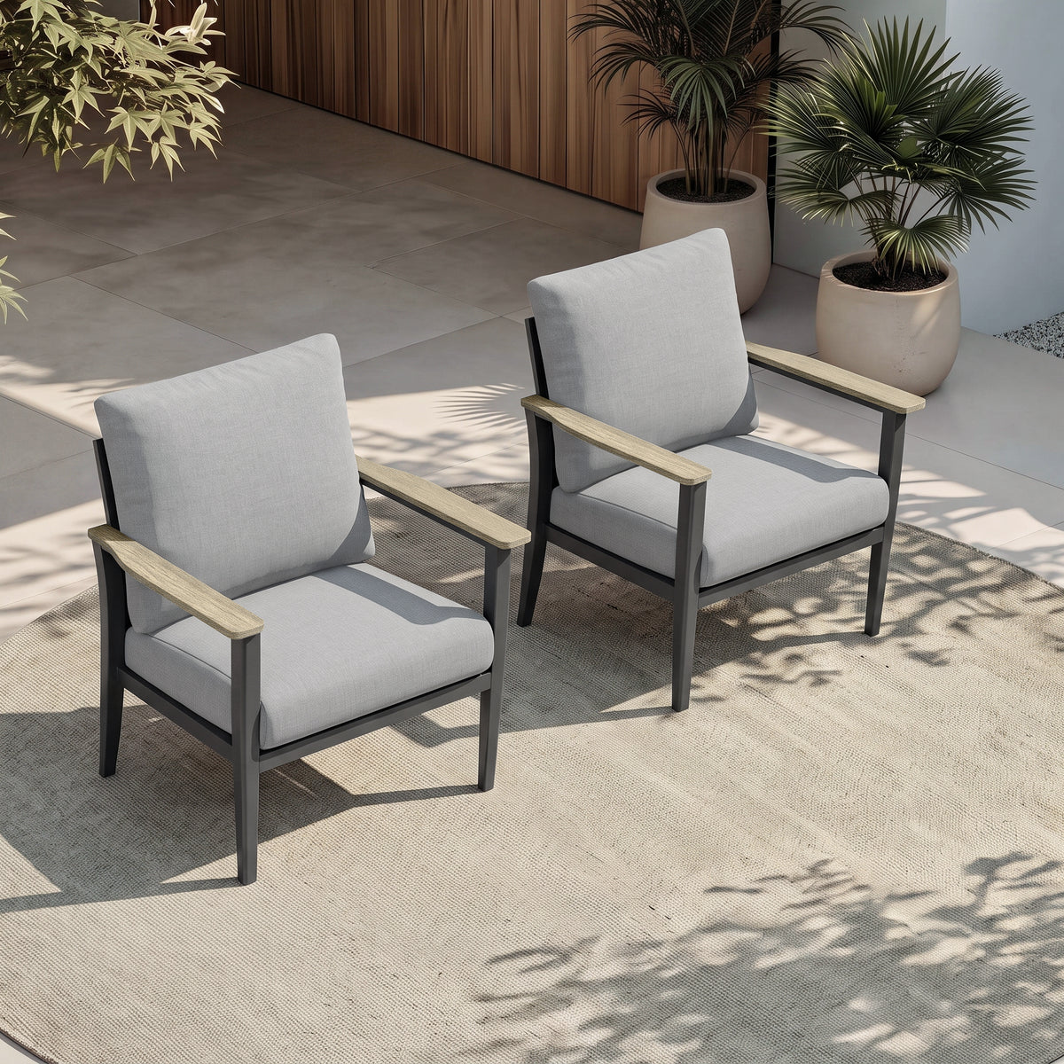 Aluminum 2 Piece Oversized Outdoor Patio Furniture Set with Thick Cushion, Patio Sectional, Patio Conversation Sets with HDPE Widened Armrest for Backyard, Porch, Balcony, Deck, Grey