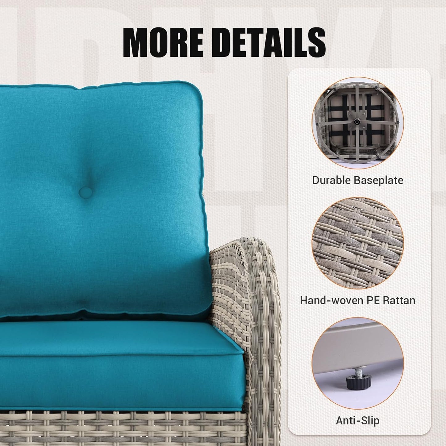 Muphyers 13-Piece Outdoor Patio Furniture Set with Rocking Swivel Chair, Wicker Rattan Sectional Sofa Conversation Set with Tempered Glass Table, Backyard Furniture,Turquoise