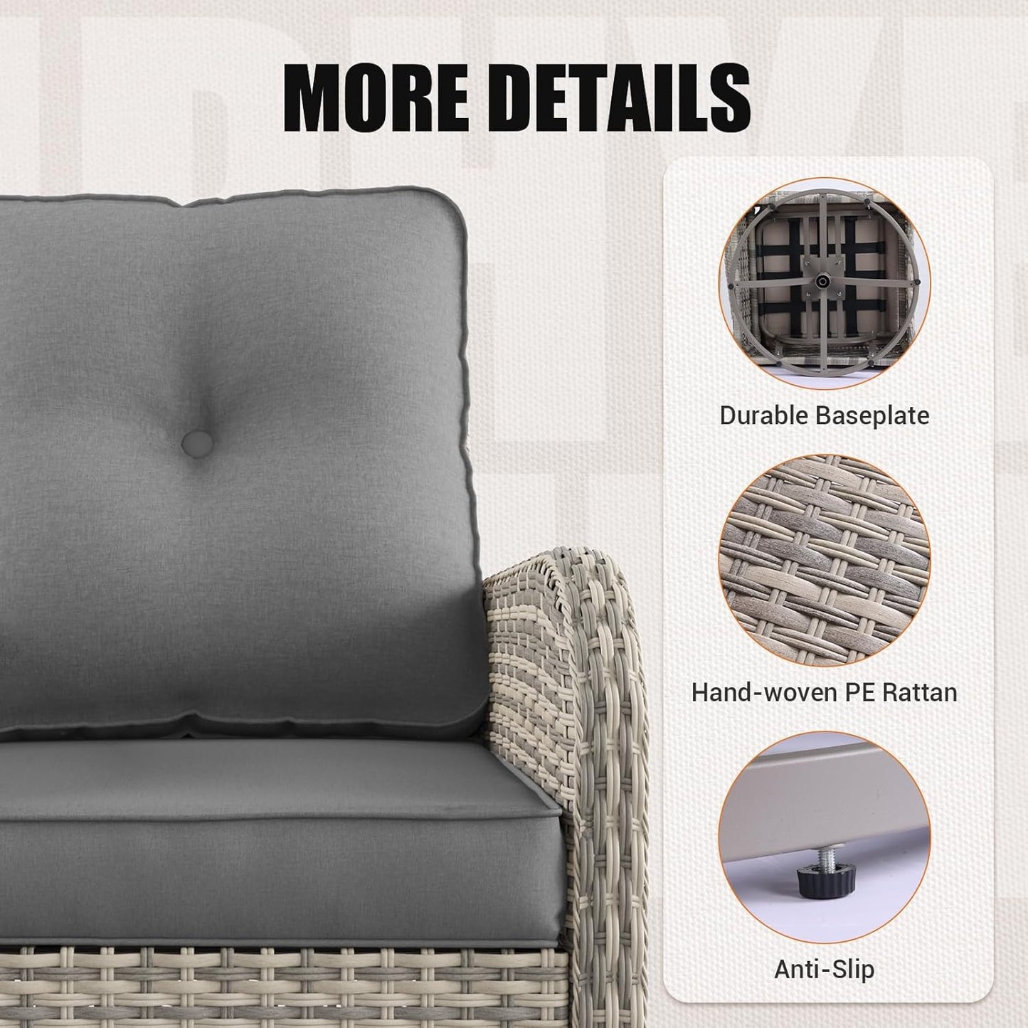 Muphyers 13-Piece Outdoor Patio Furniture Set with Rocking Swivel Chair, Wicker Rattan Sectional Sofa Conversation Set with Tempered Glass Table, Backyard Furniture,Grey