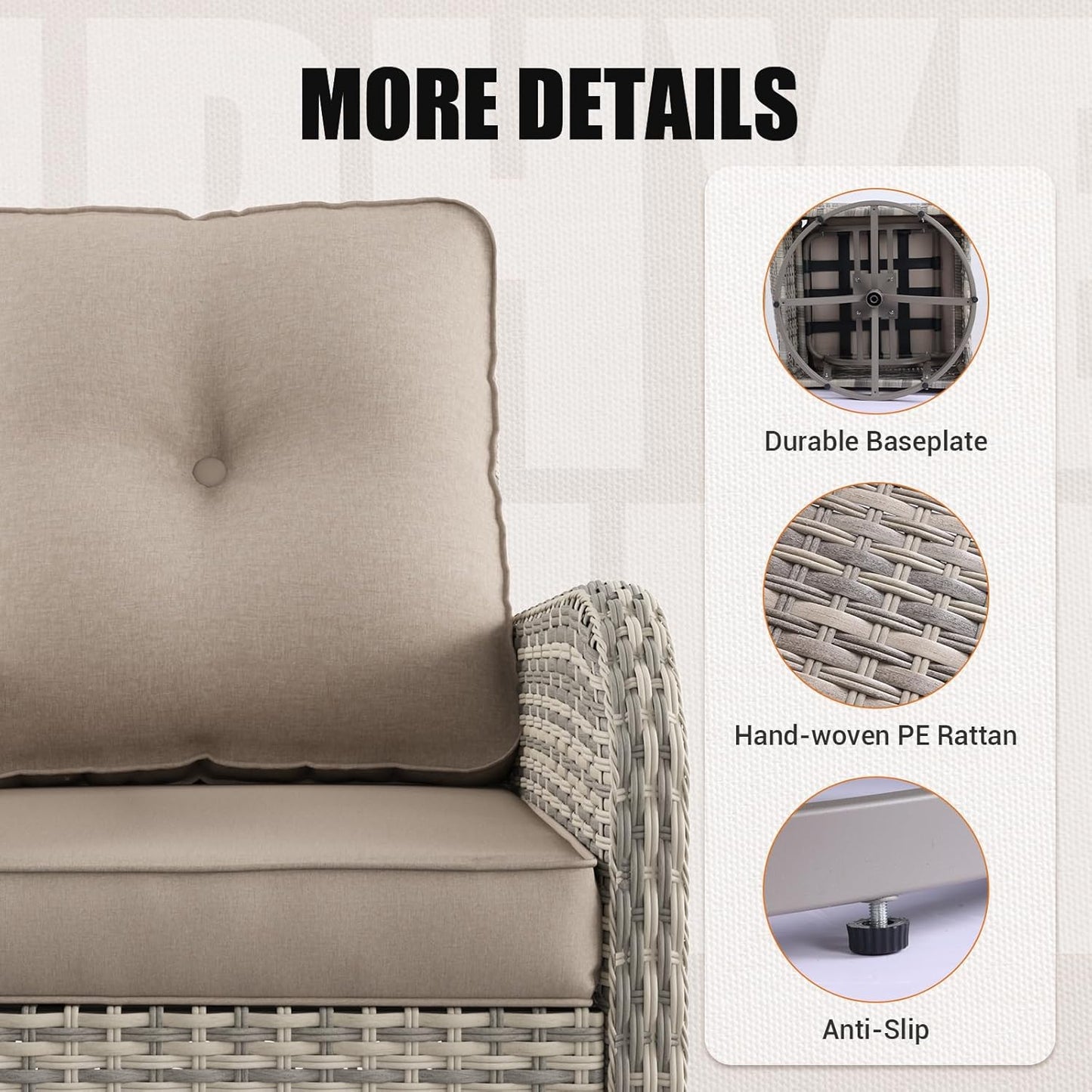 Muphyers 13-Piece Outdoor Patio Furniture Set with Rocking Swivel Chair, Wicker Rattan Sectional Sofa Conversation Set with Tempered Glass Table, Backyard Furniture,Beige