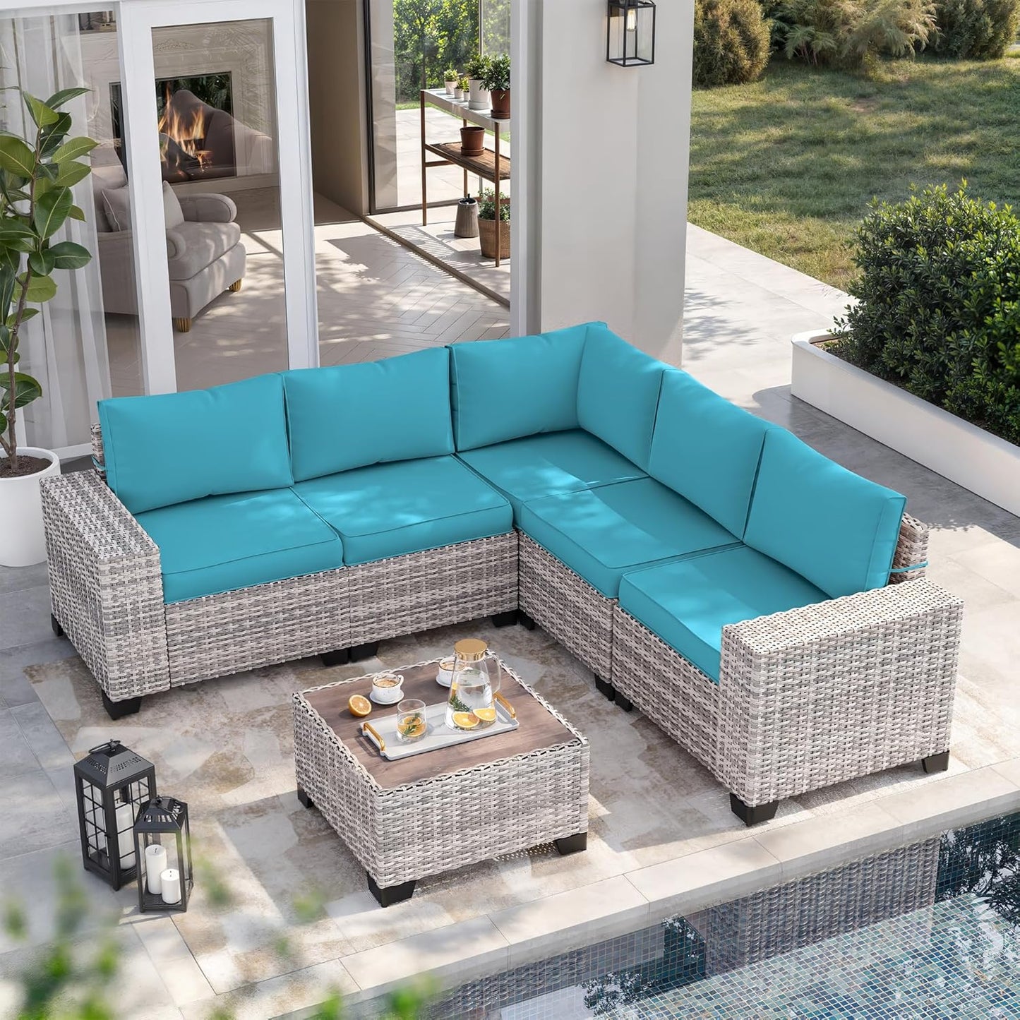 Muphyers 6-Piece Outdoor Patio Furniture Set Wicker Sectional Sofa Set