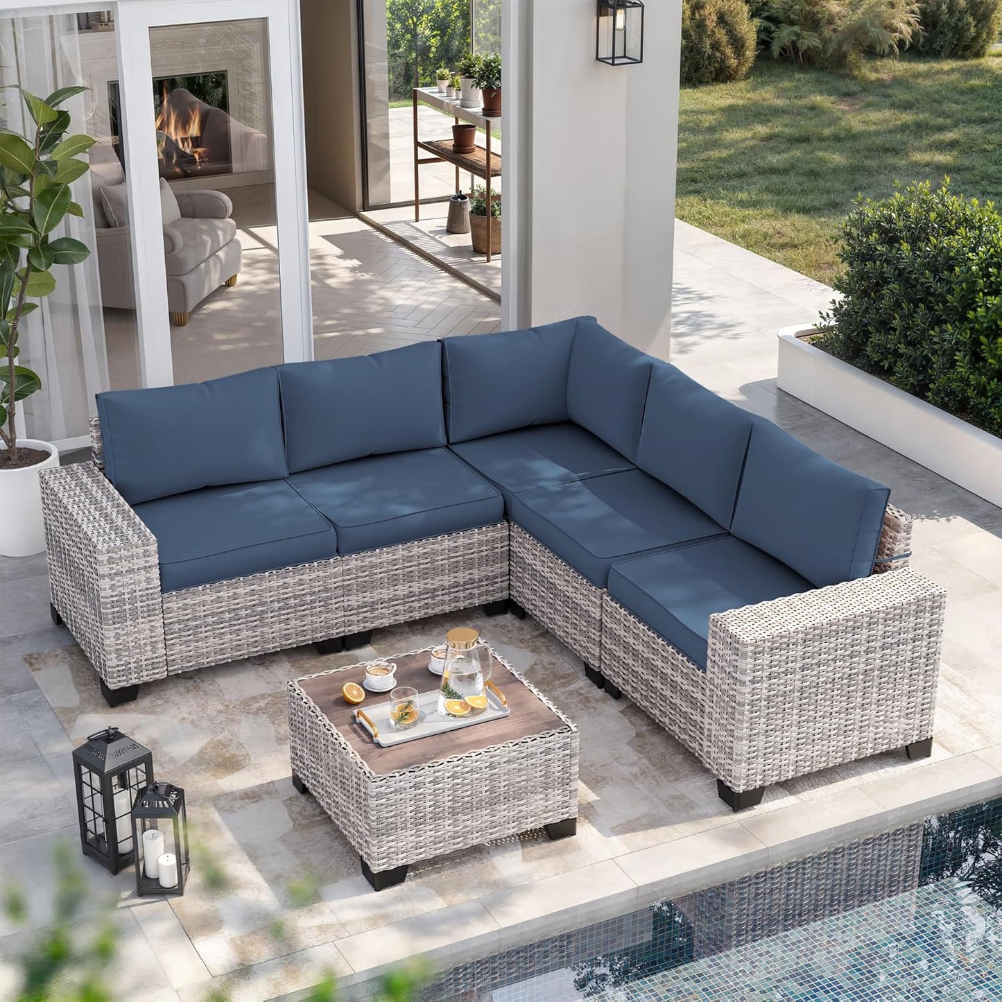 Muphyers 6-Piece Outdoor Patio Furniture Set Wicker Sectional Sofa Set