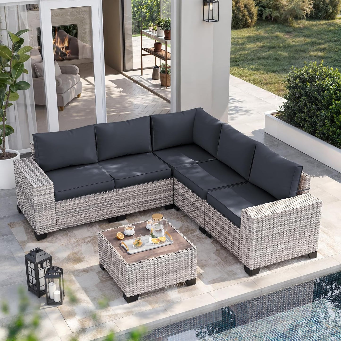 Muphyers 6-Piece Outdoor Patio Furniture Set Wicker Sectional Sofa Set