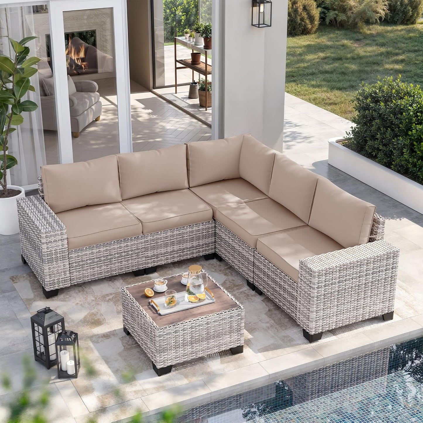 Muphyers 6-Piece Outdoor Patio Furniture Set Wicker Sectional Sofa Set