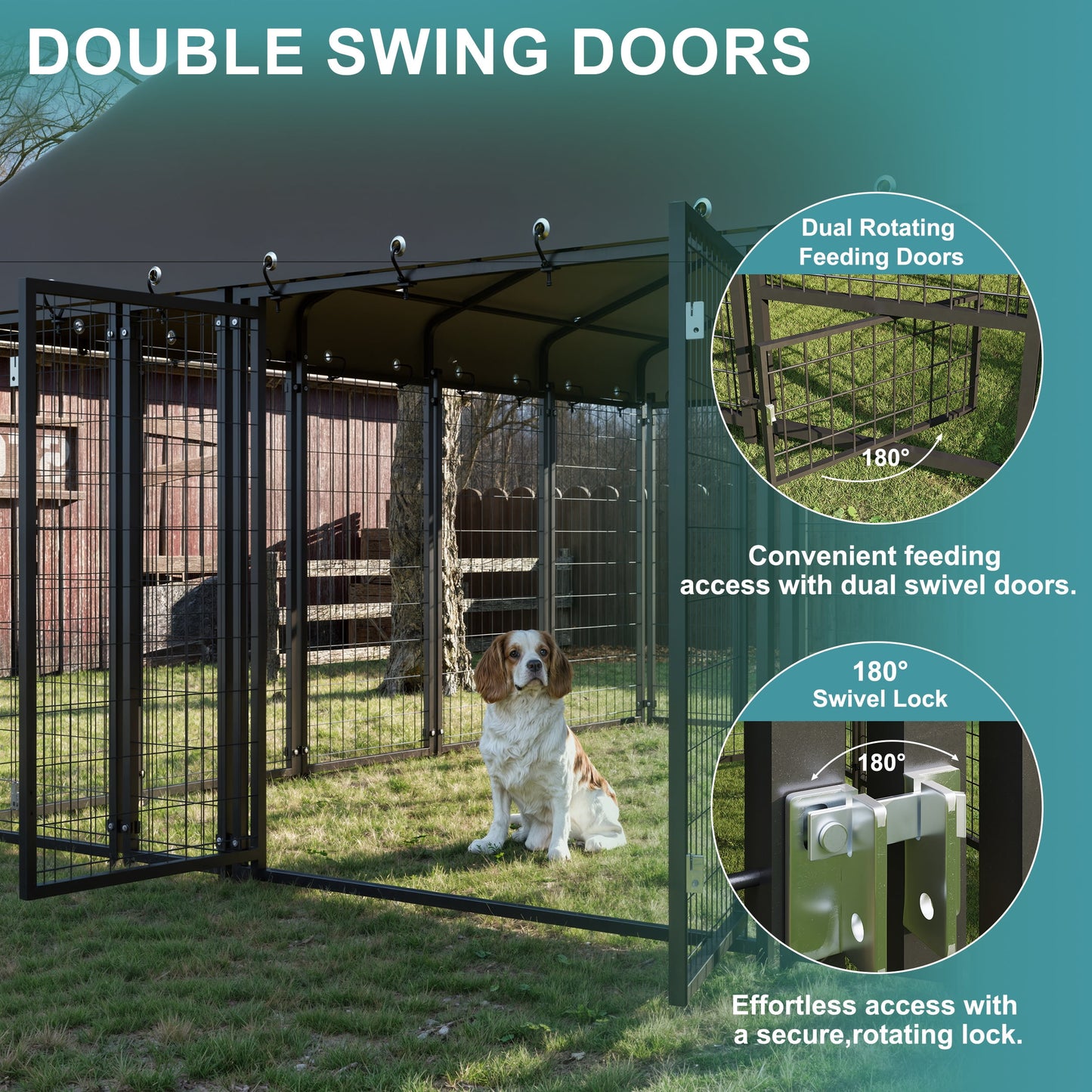 Sweecci 6x6FT Heavy Duty Outdoor Dog Kennel, Double Door Metal Dog Cage with 360° Feeding Door, Waterproof Roof, Secure Playpen for Large Dogs & Small Pets, Easy Assembly
