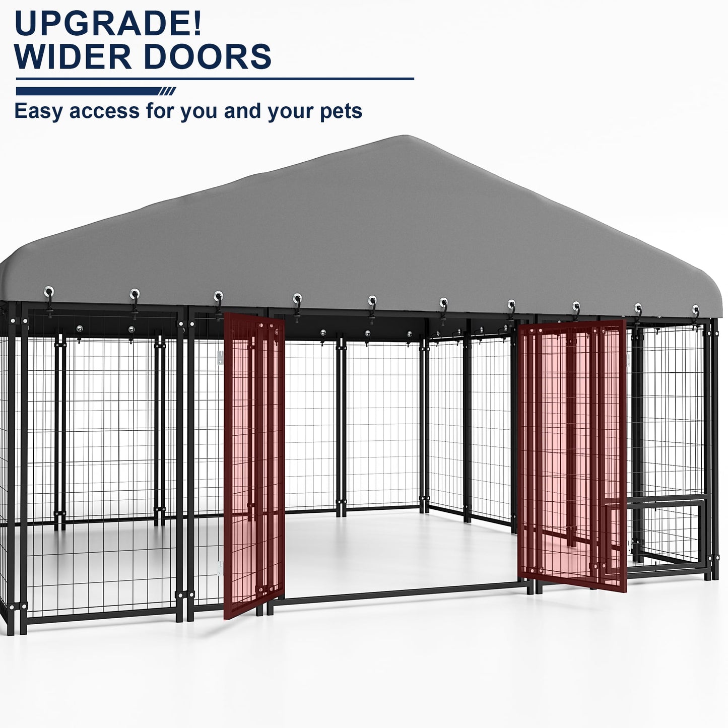 Sweecci 6x6FT Heavy Duty Outdoor Dog Kennel, Double Door Metal Dog Cage with 360° Feeding Door, Waterproof Roof, Secure Playpen for Large Dogs & Small Pets, Easy Assembly
